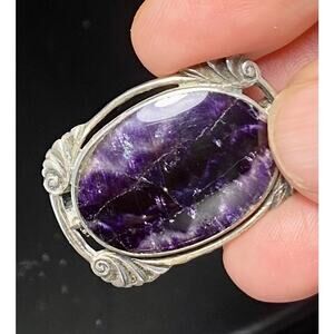 Vintage Sterling Silver and Charoite Pin with Hallmarks 1-1/8" x 7/8"